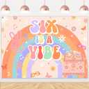 Six is a Vibe Birthday Decorations, 5 x 7ft Groovy 6th Birthday Decorations Backdrop Banner for Retro Rainbow Hippie 6th Decorations Photography Background