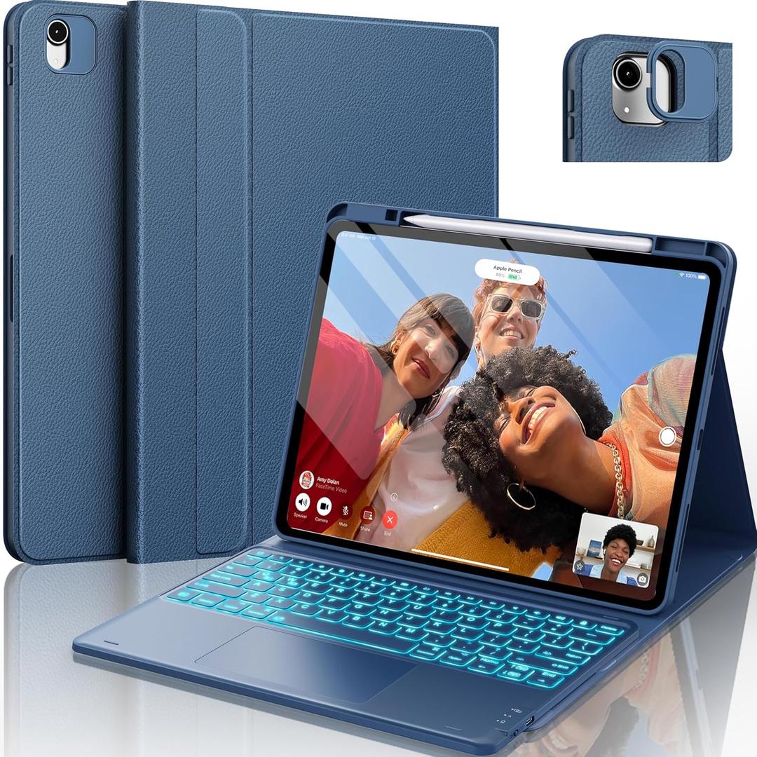 CHESONA Ultra Light iPad Air 13 inch Case Keyboard(M3 2025 / M2 2024)- Magnetic Detachable 7 Colors Backlit Multi-Touch Trackpad Keyboard for iPad Pro 12.9, Smart Sleep/Wake Stain Proof- Navy Blue