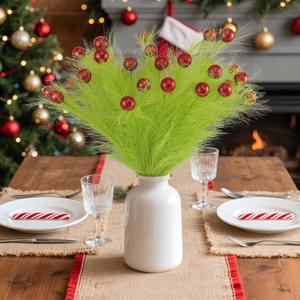 2 x Hananona 30pcs 15" Christmas Picks and Sprays Christmas Tree Filler Green Curly Greenery Stems with Red Ball Xmas Artificial Stems for CraftsTree Decor, Vase Fillers, Home Decorations (30, Green)