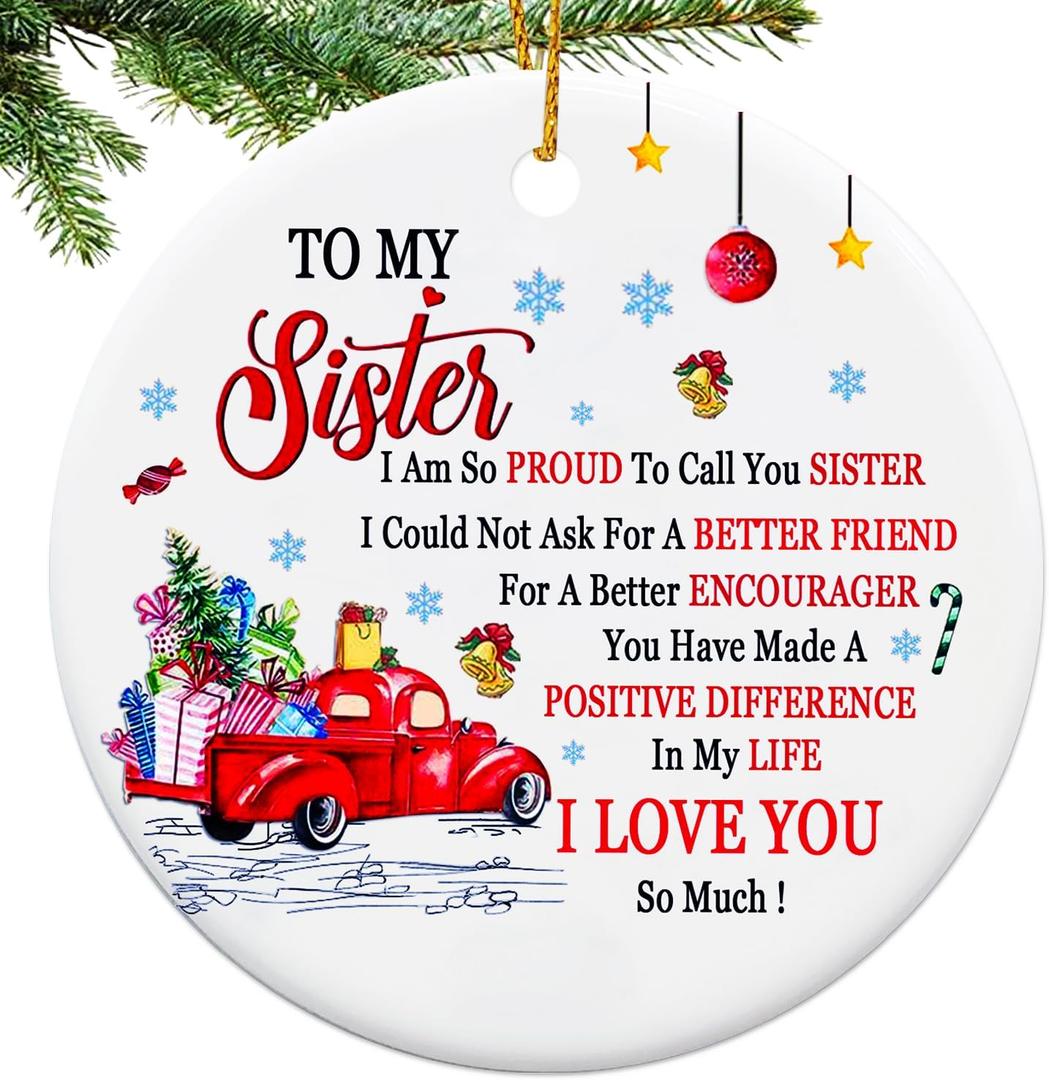 2 x Sister Christmas Ornaments 2025,Sister Ornament for Christmas Tree,Best Sister Gifts,Friends Ornaments for Women,Friendship Gift for My Sister
