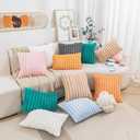 2 x Uhomy Set of 2 Faux Fur Halloween Throw Pillow Cover Luxury Super Soft Fuzzy Striped Furry Pillowcase for Sofa Couch Bedroom Comfy Thick Fluffy Plush Cushion Cover 20x20 Inch Orange 50 cm