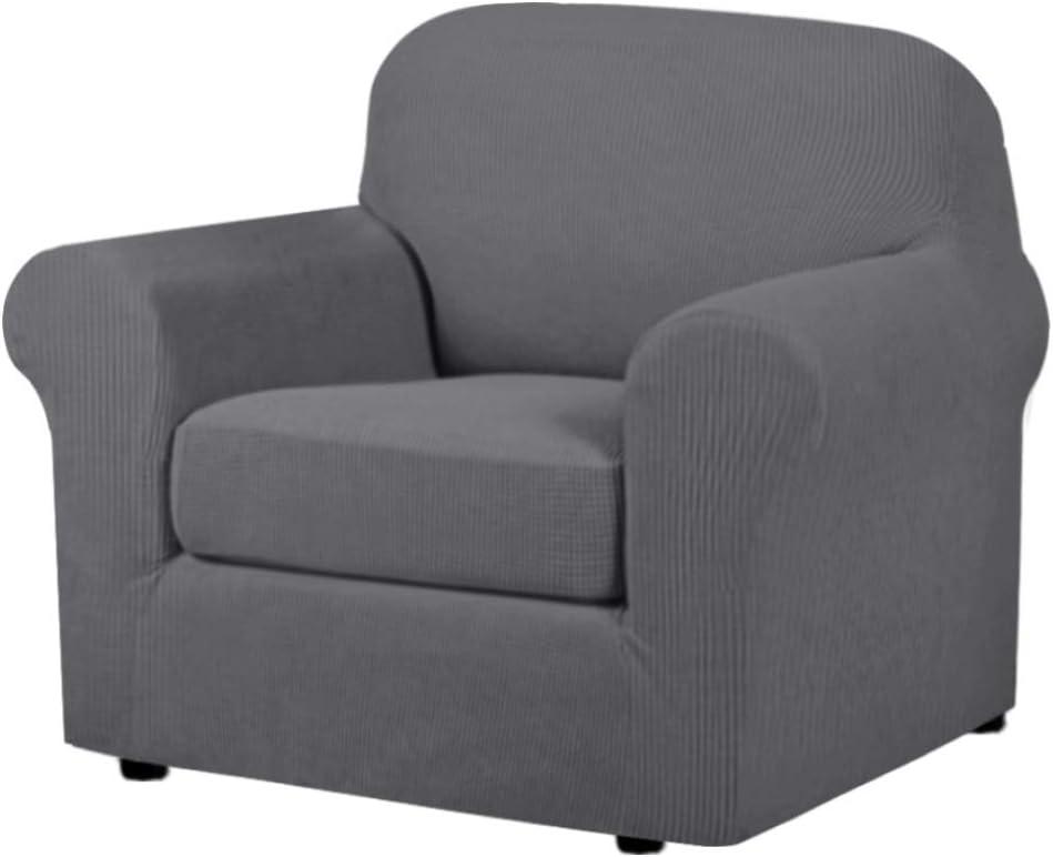 H.VERSAILTEX 2 Piece Chair Cover Stretch Furniture Cover/Armchair Protector for Chair Width Up to 47 Inches, High Spandex Stylish Slipcover Machine Washable (Chair, Grey) (Small)