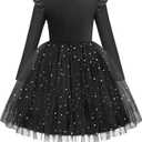 Arshiner Toddler Girls Tutu Dresses Long Sleeve Ruffle Fall Winter Holiday Star Sequin Tulle Dress (110, Black)