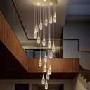 18-Lights 138 Inches Modern Chandelier LED Light Fixtures High Ceiling Long Light Chandelier for Entrance Foyer Dimmable Lights with Remote Living Room Ceiling Pendant Lighting Drop Lights Shine Gold