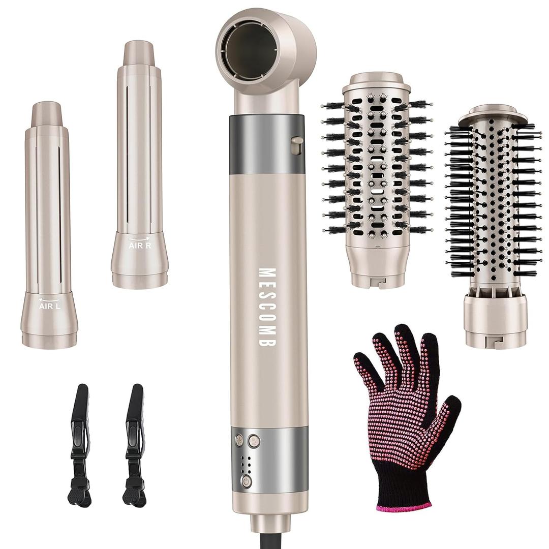 5 in 1 Hot Air Styler Hair Dryer Auto Curling, Frizz-Free Volumizing (Gold)