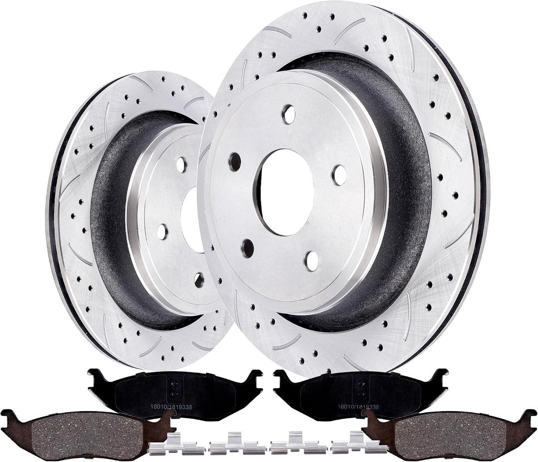 Rear Brake Pads And Rotors Kit Compatible With Dodge Ram 1500 Pickup 2005-2010,Ram 1500 2011-2018/Classic 2019-2023,Dodge Durango 2004-2009,For Chrysler Aspen 2007-2009, 5-Lug Wheels