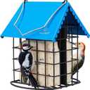 Kingsyard Double Suet Bird Feeder with Weatherproof Roof & Perch, All Metal, Suet Cakes Cage Bird Feeder for Outdoors Hanging, Easy to Clean & Refill, Blue