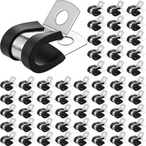 Shimeyao 200 Pcs 3/8 Inch Cable Stainless Steel Pipe Clamps Rubber Coated Cushioned Insulated Wire Clamp for Pipe Fuel Line Hose Cord Tube