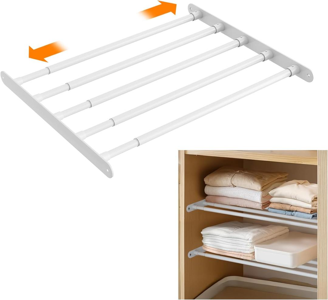 Expandable Closet Shelf Wall-Mounted Metal Storage Rack Adjustable Closet Rod DIY Divider Separator Space Saving for Cabinet Wardrobe Cupboard Kitchen Pantry Cupboard, 17.2-27.7 Inches
