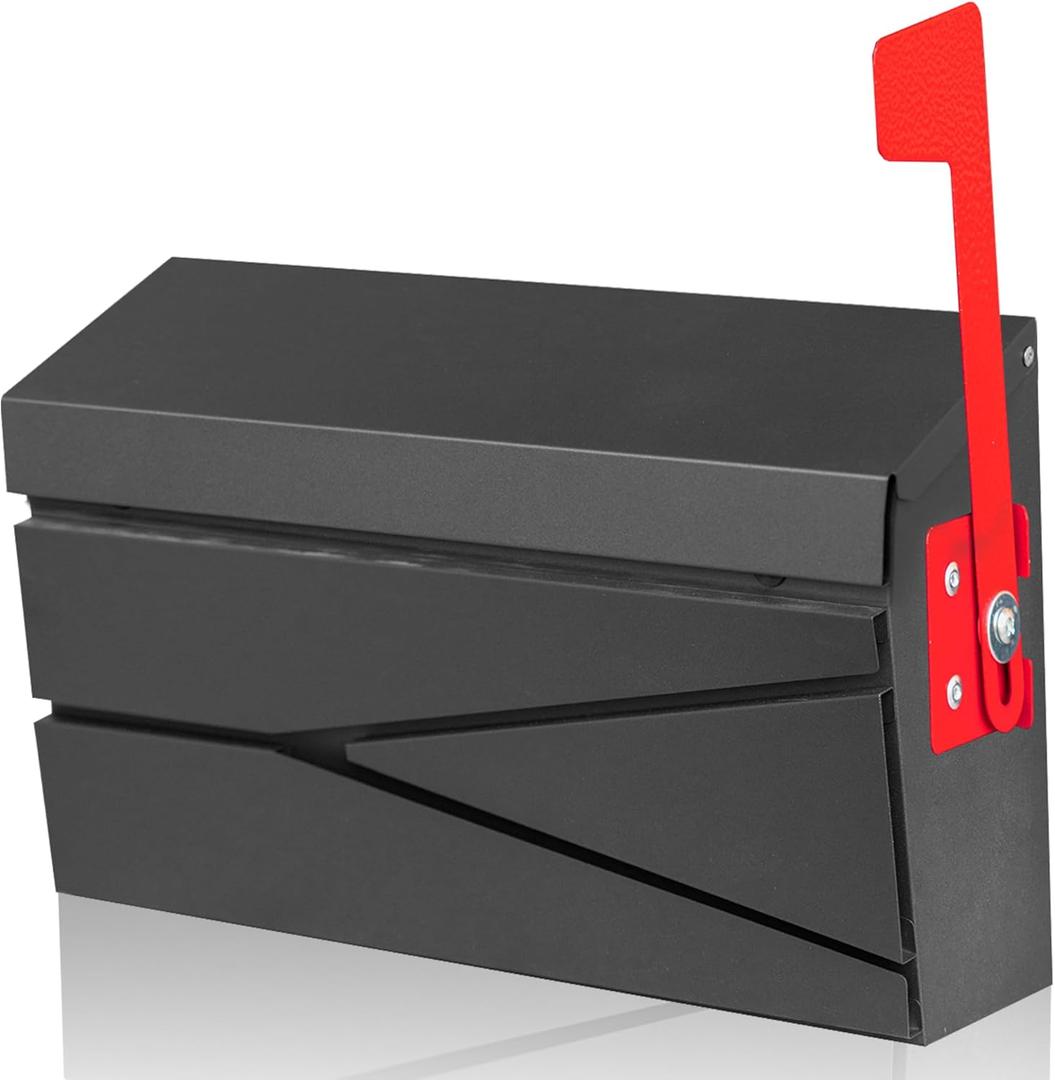 Wall Mount Mailbox, Large Capacity Mailbox for House, with Flag Kit, Galvanized Steel Rust-Proof Metal Post Drop Box, Mailboxes for Outside, 15.74"9.84"4.33", Black Modern Sleek Style
