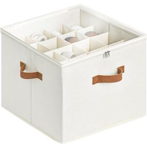 StorageWorks Shoe Organizer for Closet, Shoe Storage Cubby Containers with Adjustable Dividers and Clear Cover, Fits up to 16 Pairs, Foldable Shoe Storage Box for Closet, Entryway, Beige