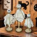 2 x Halloween Ghost Decor - 3PCS Primitive Wooden Ghost Kit for Farmhouse Table Centerpieces Shelf Mantel Kitchen Decor (Set of 3, Natural)