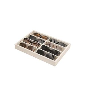 Coward Sunglass Organizer, Beige Velvet Glasses Trays - Eyeglasses Watches Jewelry Display - Men Women (8 Grids)