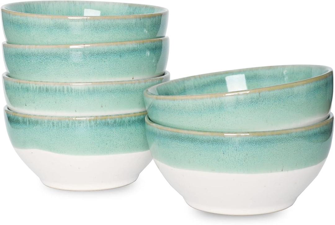 Bosmarlin Small Ceramic Dessert Bowls, 16 Oz, Set of 6, Dishwasher and Microwave Safe, For Cereal, Ice Cream, Soup, Salad, Rice (Turquoise Green, 16 Oz)