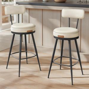 VASAGLE Bar Stools Set of 2, Swivel Counter Height with Back, 25.6-Inch