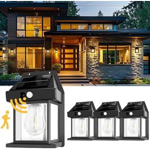 pearlstar Solar Wall Lights Outdoor,Dusk to Dawn Porch Lights Fixture,Solar Wall Lantern with 3 Modes & Motion Sensor,Waterproof Outdoors Motion Light for Garden Yard Patio Fence Outside Decorative
