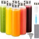 Zukro Glass Juice Bottles with Lids for Juicing 18 oz, Reusable Clear Glass Water Bottles with Stainless Steel Airtight Cap for Refrigerator, 100% Leak Proof Drinking Jar, BPA Free, Set of 6 (Silver-6 counts)