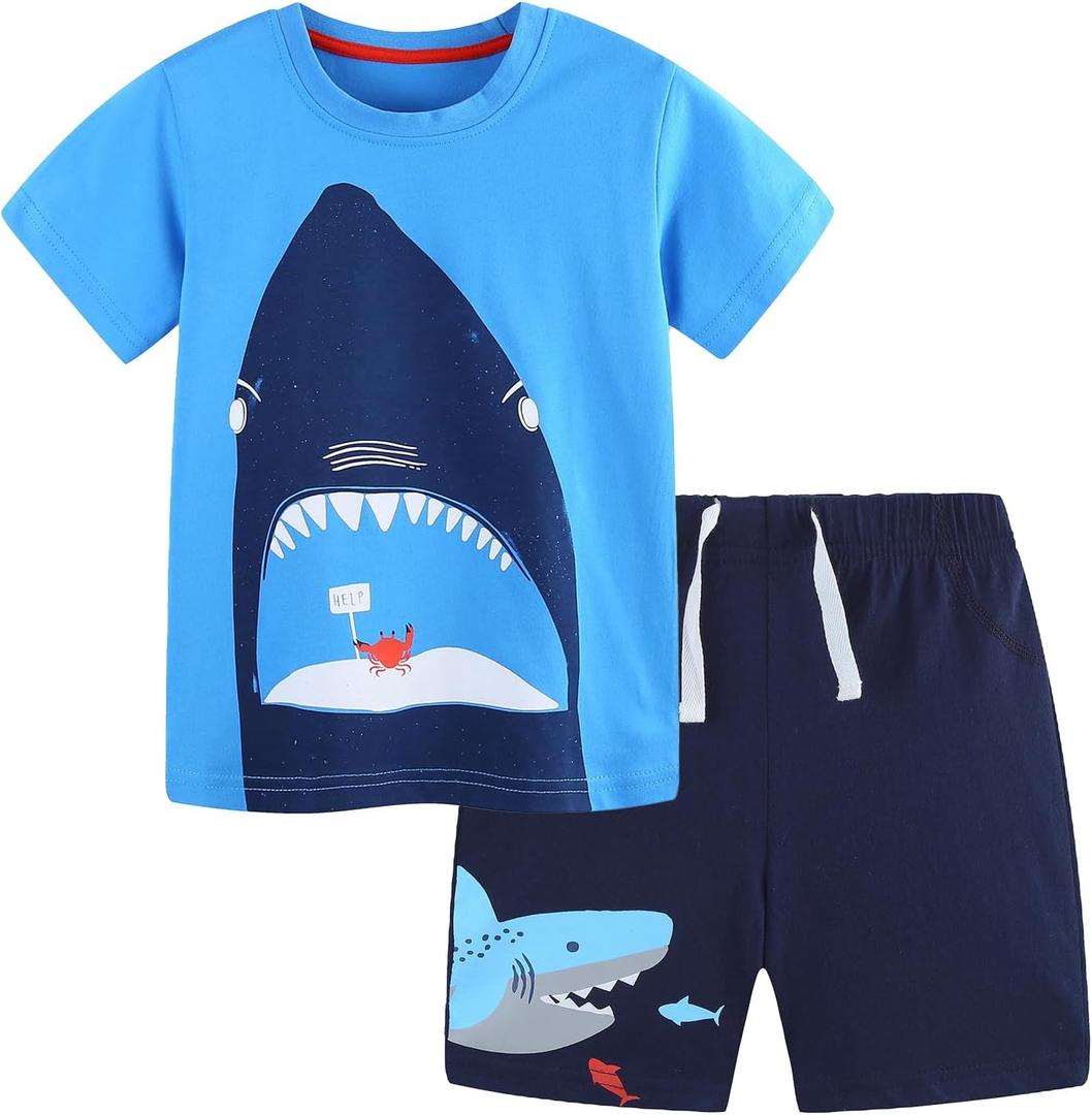 Bumeex Toddler Boy's Cotton Short Sleeve T-Shirt and Short Set 4 Y (A03#blue Shark)