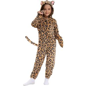 Cat Costume Kids Halloween Animal Onesie for Girls Boys (Large(9-10 Years), Cheetah)