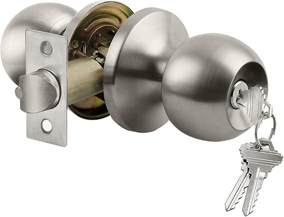 BESTTEN Entry Door Knob With Keyed Lock, Satin Nickel Door Thickness 35-45mm Adjustable latch 60-70mm