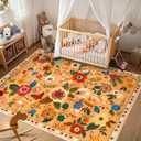 Floral 5x7 Area Rug Machine Washable Soft Print Boho Carpet Non Slip Doormat Low Pile Flower Area Rugs for Living Room Bedroom Nursery Kitchen Dining Room Indoor-Yellow/Orange