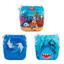 ALVABABY Swim Diapers 3pcs Baby & Toddler Snap One Size Reusable Adjustable Baby Boy 3SWY35 (Small, Sharks&dolphins&sea Animals)