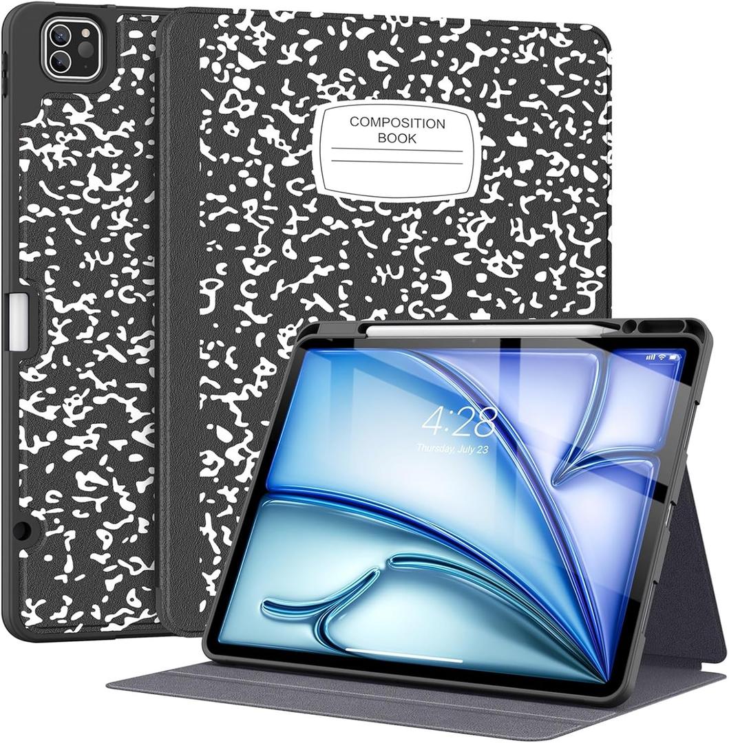 Supveco Case for iPad Air 13 Inch (M3) 2025/(M2) 2024 with Pencil Holder,Premium Folio Stand Case with Soft TPU Back Cover,and Auto Wake/Sleep-Book