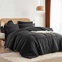 Yogeneg Twin Comforter Set 5 Piece Bed in a Bag,Grid Pinch Pleat Black Twin Bedding Set,Striped Textured Soft Microfiber Comforter with Sheet Set,All Season Complete Bed Set(Black,Twin)