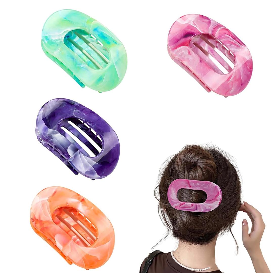 4 Pcs Set Flat Hair Clips for Women - Round Flat Claw Clips Strong Hold Lay Down Claw Clamps Hair Barrettes Alligator Clip- Simple Elegant Duckbill Hair Clip for Thick Thin Hair-AA5 (1 Count (Pack of 1))