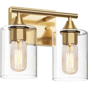 Gold Vanity Lights for Bathroom,2-Light Bathroom Light Fixtures,Brushed Brass Gold Wall Sconce Lighting,Modern Wall Lamp for Mirror Bedroom Vanity Table Hallway