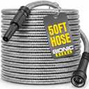 BIONIC STEEL 50 Ft Metal Garden Hose with Sprayer Nozzle, Non Kinking Designed Stainless Steel Heavy Duty Water Hose 50Ft x 5/8 in. Ultra Flexible NON Expandable for Uninterrupted Water Flow, 500 PSI