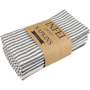 Plain Striped Cotton Linen Blended Dinner Cloth Napkins - Set of 12 (17 x 17 inches) - for Events & Home Use (Black)