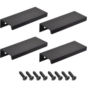 uxcell Finger Edge Pull Handle 80mm/3.15 Inch Aluminum Alloy Modern Style Concealed Tab Drawer Pulls Black 4 Pcs