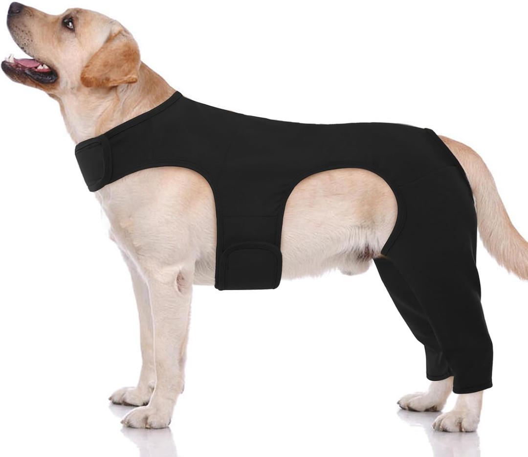 ROZKITCH Dog Pants to Prevent Licking for Rear Right Left Leg, Adjustable Pet Prevent Licking Wound Elbow Protector, Dog Cone Collar Alternative for Sprain ACL CCL Arthritis Joint Care Black M (M(Back Length:14.5"Leg Length:8.2"))