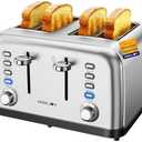 RAMJOY Toaster 4 Slice, Dual Independent Controls, Extra Wide Slot Toasters for Bagel, Bread, Waffles, 7 Shade Settings, 4 Main Functions, Removable Crumb Tray, 1500 Watts, Brushed Stainless Steel