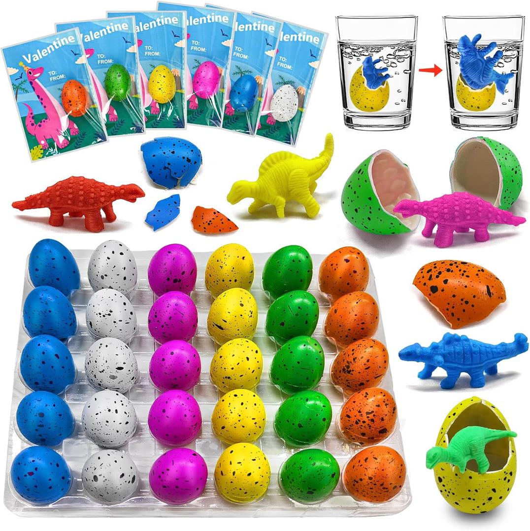 30 Pack Valentines Day Gifts for Kids Dinosaur Eggs Classroom Exchange School Activities Party Favors for Boys and Girls with Card