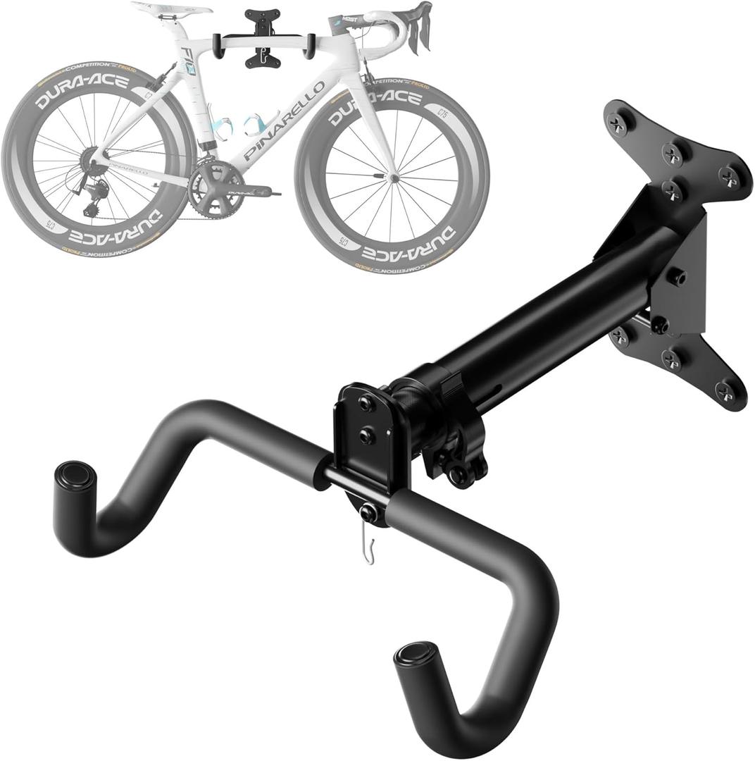 Bike Wall Mount Hanger - Adjustable Horizontal Bicycle Storage Rack for Garage and Home - Metal Hook Holder for Road, Mountain, and Hybrid Bikes (One Pack)