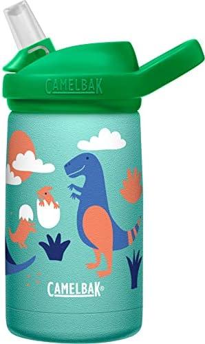 CamelBak Eddy+ Kids Bite Valve Straw Insulated Stainless Steel Water Bottle Dino Volcanos, 12oz