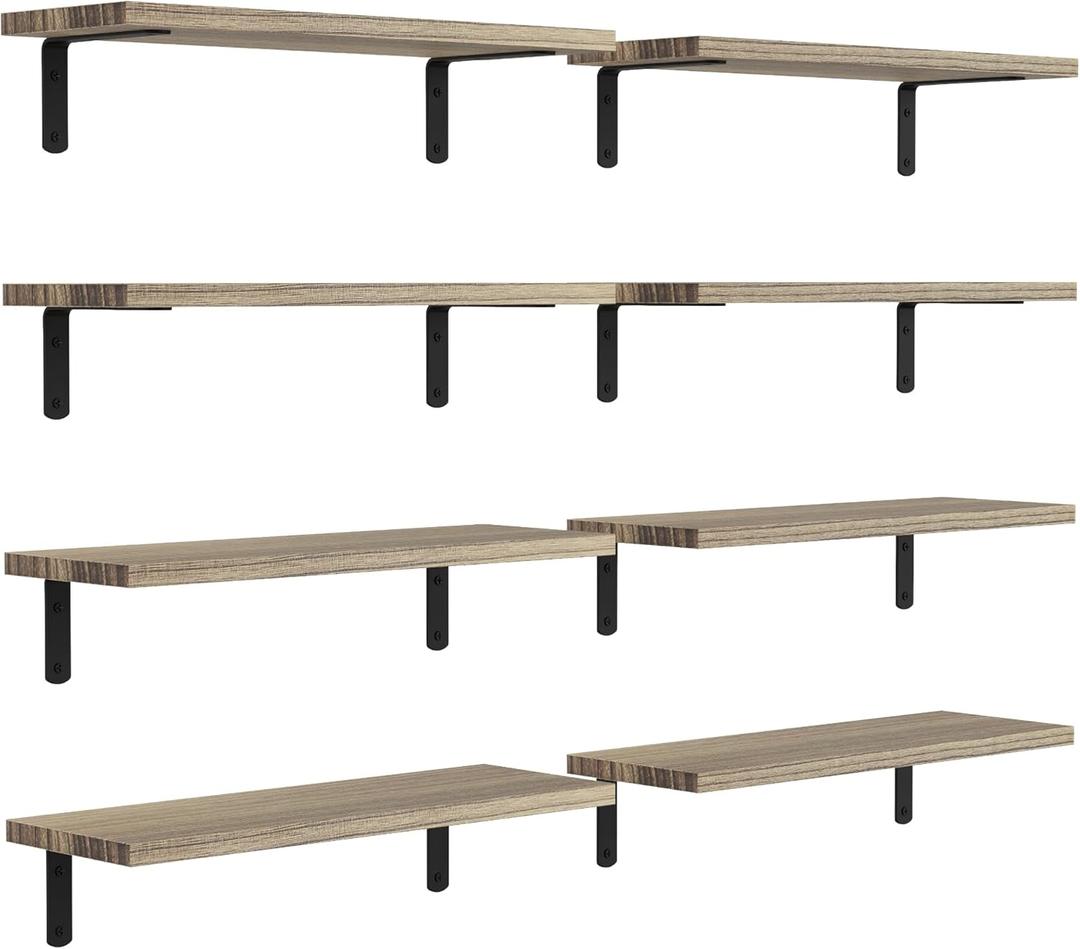 Floating Shelves, 8 Sets Wall Shelves, Wood Floating Shelves for Bedroom Wall Dcor, Wall Mounted Floating Bathroom Shelf for Storage, Floating Book Shelf Living Room  Rustic Brown