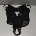 Sexy Stocking Underwire Push Up Rhinestones Heart Floral Lace Mesh Sheer Garter Bodysuit Skirt Lingerie Set 3 Piece (Black, XL)