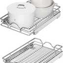 StorageWorks Pull Out Cabinet Organizer, Slide Drawers for Kitchen Cabinets, Bathroom Pantry, Bottom Mount, Chrome-Plated, 14" Lx 21" W x 3.7" H, Silver, 2 Pack