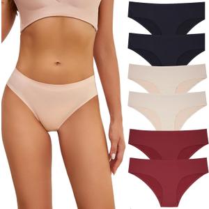 Seamless Underwear for Women No Show Panties Invisibles Briefs Soft Stretch Bikini Underwears 6 Pack (Medium)