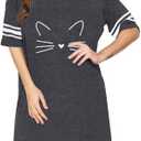 Sleep Shirts for Women Short Sleeve Cotton Novelty Night Shirts V Neck Oversized Nightgowns Cute Printed Nightdress (Gray, XXL)