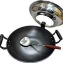 Chinese Wok with Lid, 15.2 Inch Flat Bottom, Cast Iron