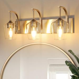 3-Light Brushed Nickel Bathroom Light Fixture With Clear Glass Shade, 23.62'' Modern Vanity Wall Lights for Bedroom Hallway Living Room (E26 Base)