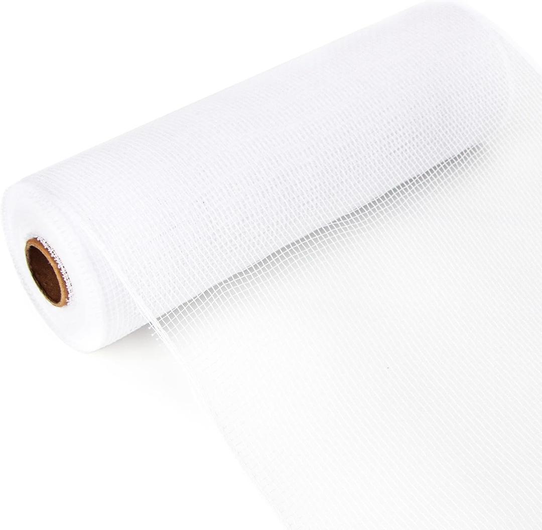 Ribbli White Mesh Ribbon for Wreath,10 inch x 30 feet(10Yard), Christmas Ribbon for Wreath Swags and Christmas Tree Decoration (Non-Metallic)