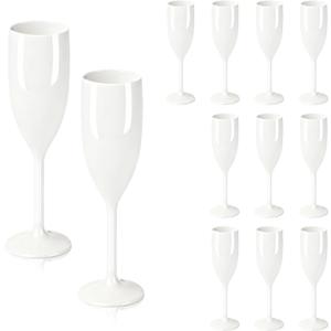 Plastic Champagne Flutes, Acrylic Glasses Goblets Cups Toasting Shatterproof Reusable Flute, for Wedding Party Dinner Mimosa Bar Anniversary Birthday (12, White)