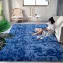 DweIke Fluffy Navy Blue Shag Rugs for Bedroom Living Room, 4x6 Feet Soft Plush Tie-Dyed Dark Blue Girls Boys Kids Rug, Non-Slip and Machine Washable Carpet for Dorm Nursery Classroom Decor