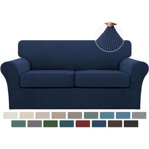 Turquoize 3 Piece Sofa Covers for 2 Cushion Couch Sofa Slipcover Soft Couch Cover for Dogs-Washable Sofa Furniture Covers with 2 Individual Cushion Covers, (2 Cushion Sofa, Navy)