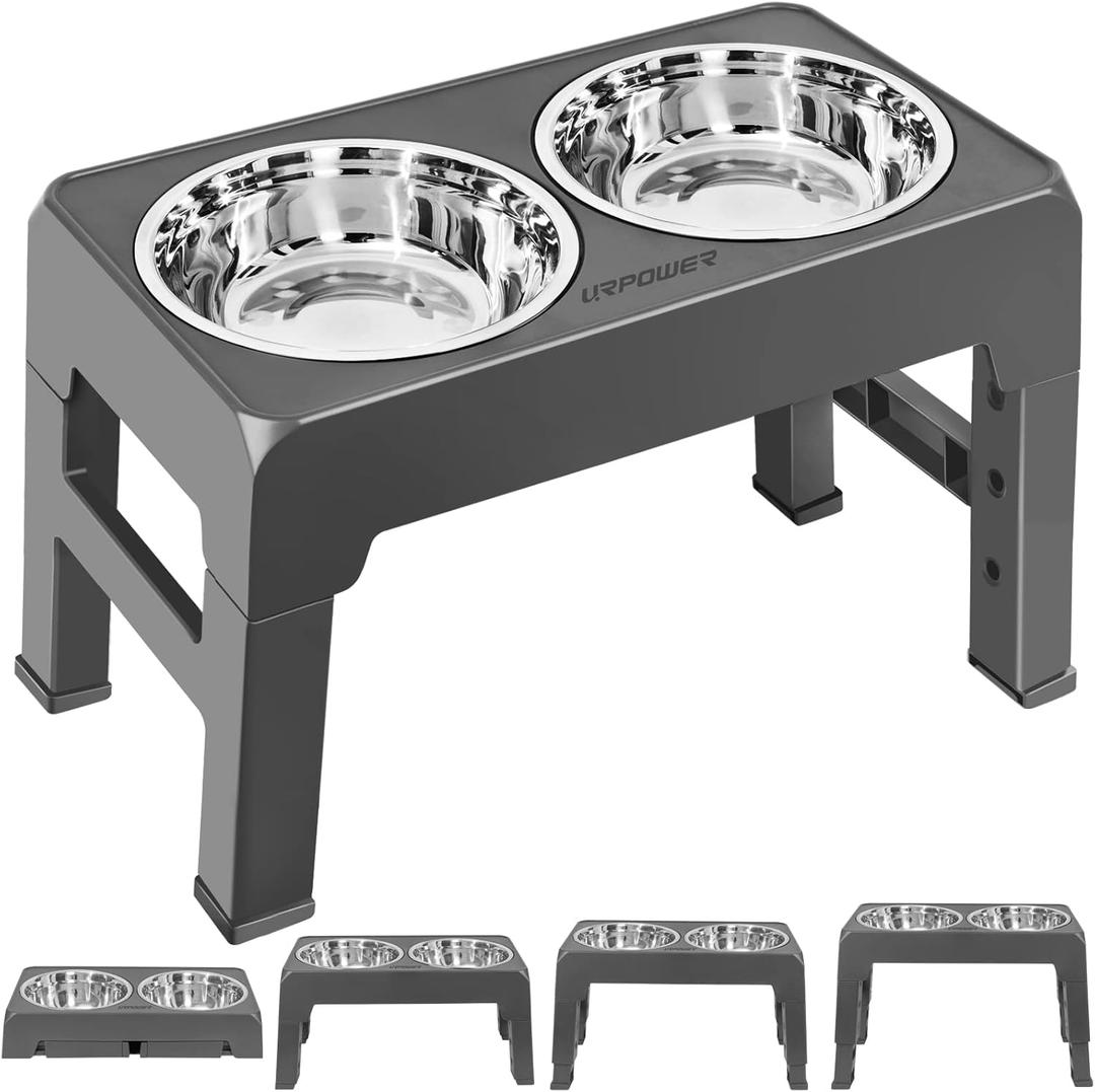 URPOWER Elevated Dog Bowls 4 Height Adjustable Raised Dog Bowl with 2 Stainless Steel Food and Water Bowls Non-Slip Bowl Stand Adjusts to 3.2”, 8.7”, 10.2”, 11.8”for Small Medium Large Dogs and Pets